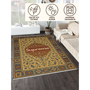 Supreme Logolu Retro Halı – Sokak Stili, Kaymaz Taban, Yıkanabilir, Bebek Ve Evcil Dostu 80x150 cm