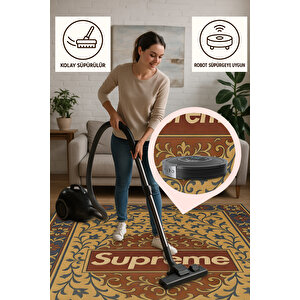 Supreme Logolu Retro Halı – Sokak Stili, Kaymaz Taban, Yıkanabilir, Bebek Ve Evcil Dostu 80x150 cm