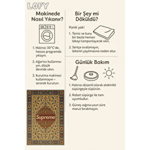 Supreme Logolu Retro Halı – Sokak Stili, Kaymaz Taban, Yıkanabilir, Bebek Ve Evcil Dostu