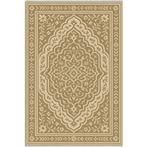 Bej Etnik Desenli Halı – Klasik & Şık Tasarım | Kaymaz, Yıkanabilir, Evcil Ve Bebek Dostu 160x350 cm