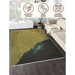 Uzay Ve Etnik Desenli Halı – Sanatsal Stil | Kaymaz Taban, Yıkanabilir, Evcil Dostu 120x250 cm