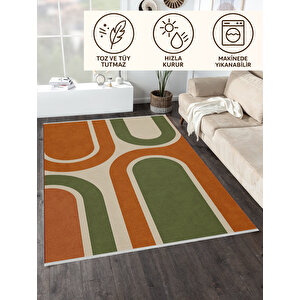 Retro Geometrik Halı – Yıkanabilir & Kaymaz | Modern Dekor, İnce Yapı, Bebek Ve Evcil Dostu 150x150 cm