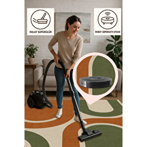 Retro Geometrik Halı – Yıkanabilir & Kaymaz | Modern Dekor, İnce Yapı, Bebek Ve Evcil Dostu 150x150 cm