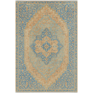 Mavi Bej Klasik Halı – Soft Renkli Vintage Tasarım | Kaymaz, Yıkanabilir, Evcil Ve Bebek Dostu 200x350 cm