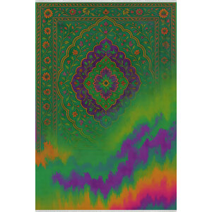 Yeşil Zeminli Renk Patlamalı Halı – Modern & Canlı Tasarım | Kaymaz, Yıkanabilir, Evcil Dostu 150x150 cm