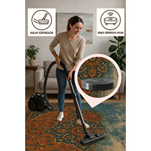Retro Bohem Halı – Soluk Desenli Sanatsal Tasarım | Kaymaz, Yıkanabilir, Evcil Dostu 80x80 cm
