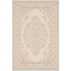 Krem Klasik Desenli Halı – Zarif Ve Şık Stil | Kaymaz Taban, Yıkanabilir, Evcil Dostu 150x150 cm