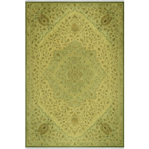 Yeşil Klasik Desenli Halı – Avangart Tarz | Kaymaz Taban, Yıkanabilir, Bebek Dostu 200x500 cm