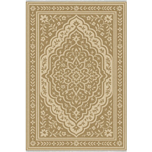 Bej Etnik Desenli Halı – Klasik & Şık Tasarım | Kaymaz, Yıkanabilir, Evcil Ve Bebek Dostu 150x300 cm