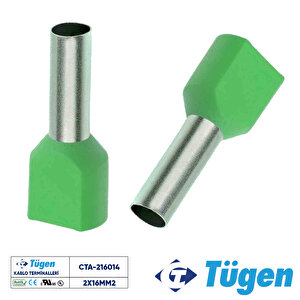 2x16,00mm2 Çift Girişli İzoleli Yüksük Yeşil ( 1 Kutu 100 Adet )