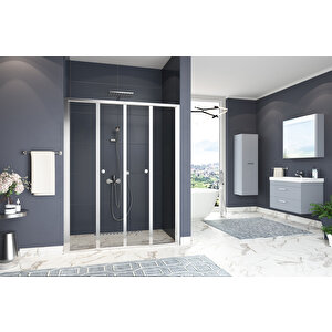 Harmonika Temperli 4 Mm Ön Cephe Katlanır Cam Duşakabin Krom Profil Füme Cam 155 cm
