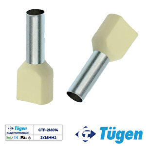 2x16,00mm2 Çift Girişli İzoleli Yüksük Bej ( 1 Kutu 100 Adet )