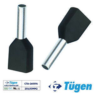 2x6,00mm2 Çift Girişli İzoleli Yüksük Siyah ( 1 Kutu 100 Adet )
