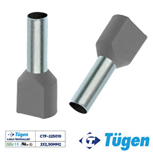 2x2,50mm2 Çift Girişli İzoleli Yüksük Gri ( 1 Kutu 250 Adet )