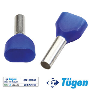 2x0,75mm2 Çift Girişli İzoleli Yüksük Mavi ( 1 Kutu 500 Adet )
