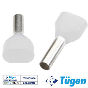 2x0,50mm2 Çift Girişli İzoleli Yüksük Beyaz ( 1 Kutu 500 Adet )