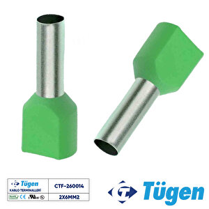 2x6,00mm2 Çift Girişli İzoleli Yüksük Yeşil ( 1 Kutu 100 Adet )