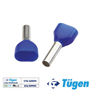 2x2,50mm2 Çift Girişli İzoleli Yüksük Mavi ( 1 Kutu 250 Adet )