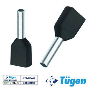 2x1,50mm2 Çift Girişli İzoleli Yüksük Siyah ( 1 Kutu 500 Adet )