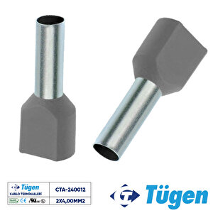 2x4,00mm2 Çift Girişli İzoleli Yüksük Gri ( 1 Kutu 100 Adet )