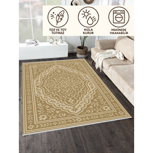 Bej Etnik Desenli Halı – Klasik & Şık Tasarım | Kaymaz, Yıkanabilir, Evcil Ve Bebek Dostu 120x400 cm