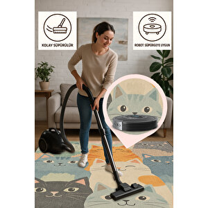 Sevimli Kedi Desenli Halı – Renkli Ve Neşeli Tasarım | Kaymaz, Yıkanabilir, Evcil & Bebek Dostu