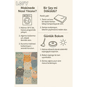 Sevimli Kedi Desenli Halı – Renkli Ve Neşeli Tasarım | Kaymaz, Yıkanabilir, Evcil & Bebek Dostu