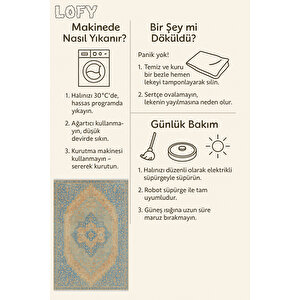 Mavi Bej Klasik Halı – Soft Renkli Vintage Tasarım | Kaymaz, Yıkanabilir, Evcil Ve Bebek Dostu