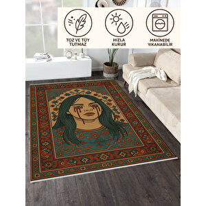 Modern Portre Desenli Halı – Yıkanabilir & Kaymaz | Sanatsal Tasarım, Evcil Ve Bebek Dostu 120x250 cm