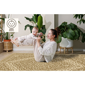 Bej Etnik Desenli Halı – Klasik & Şık Tasarım | Kaymaz, Yıkanabilir, Evcil Ve Bebek Dostu