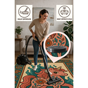 Unicorn Desenli Halı – Renkli & Eğlenceli Tasarım | Kaymaz, Yıkanabilir, Bebek Ve Evcil Dostu 200x500 cm