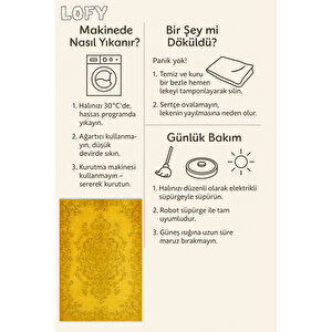 Sarı Retro Desenli Halı – Enerjik & Modern Stil | Kaymaz Tabanlı, Yıkanabilir, Evcil Dostu