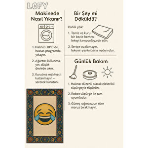 Emoji Desenli Retro Halı – Gülme İfadesi, Kaymaz Taban, Yıkanabilir, Bebek Dostu