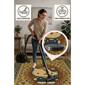 Hello Kitty Desenli Retro Halı – Sevimli Tasarım, Kaymaz Taban, Yıkanabilir, Bebek Dostu