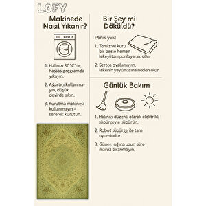 Yeşil Klasik Desenli Halı – Avangart Tarz | Kaymaz Taban, Yıkanabilir, Bebek Dostu