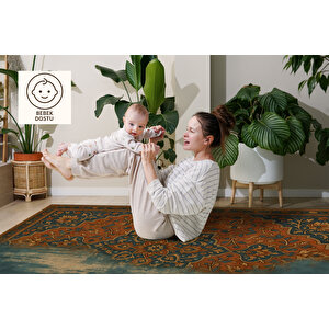 Retro Bohem Halı – Soluk Desenli Sanatsal Tasarım | Kaymaz, Yıkanabilir, Evcil Dostu