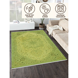 Yeşil Tonlu Klasik Desenli Halı – Canlı & Zarif Görünüm | Kaymaz, Yıkanabilir, Evcil Ve Bebek Dostu 160x180 cm