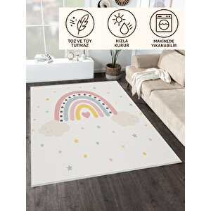 Yumuşak Tonlu Gökkuşağı Halı – Kaymaz Taban & Yıkanabilir | Bebek Odası Ve Robot Süpürge Uyumlu 100x100 cm