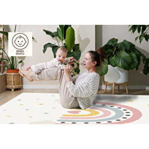 Yumuşak Tonlu Gökkuşağı Halı – Kaymaz Taban & Yıkanabilir | Bebek Odası Ve Robot Süpürge Uyumlu