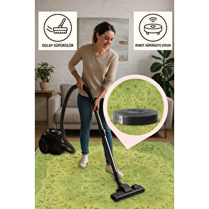 Yeşil Tonlu Klasik Desenli Halı – Canlı & Zarif Görünüm | Kaymaz, Yıkanabilir, Evcil Ve Bebek Dostu 200x500 cm