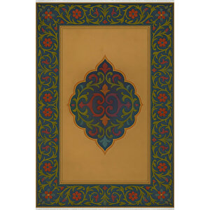 Osmanlı Motifli Halı – Sarı Zemin Üzerine Renkli Klasik Desen | Kaymaz, Yıkanabilir 80x80 cm