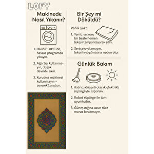 Osmanlı Motifli Halı – Sarı Zemin Üzerine Renkli Klasik Desen | Kaymaz, Yıkanabilir