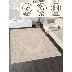 Krem Klasik Desenli Halı – Zarif Ve Şık Stil | Kaymaz Taban, Yıkanabilir, Evcil Dostu