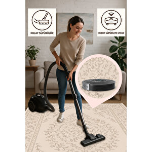 Krem Klasik Desenli Halı – Zarif Ve Şık Stil | Kaymaz Taban, Yıkanabilir, Evcil Dostu