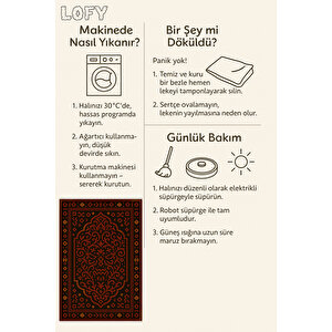 Siyah Zemin Kırmızı Geometrik Halı – Etnik Stil | Kaymaz Taban, Yıkanabilir, Evcil Dostu