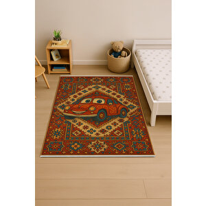 Etnik Desenli Araba Halı – Kaymaz & Yıkanabilir | Eğlenceli Çocuk Halısı, Bebek Ve Evcil Dostu