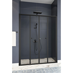 Harmonika Temperli 4 Mm Ön Cephe Katlanır Cam Duşakabin Siyah Profil Füme Cam 120 cm