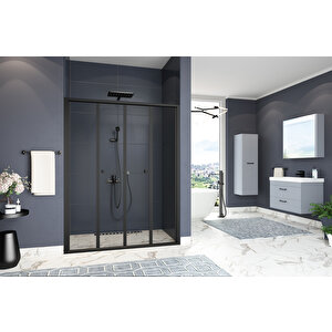 Harmonika Temperli 4 Mm Ön Cephe Katlanır Cam Duşakabin Siyah Profil Füme Cam 195 cm