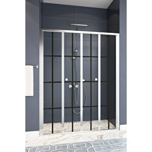 Harmonika Temperli 4 Mm Ön Cephe Katlanır Cam Duşakabin Krom Profil Siyah Karolaj Cam 165 cm