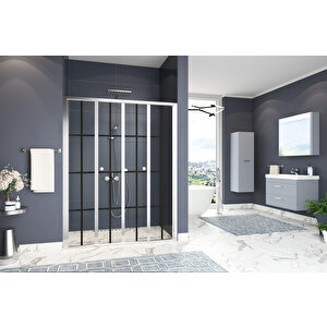 Harmonika Temperli 4 Mm Ön Cephe Katlanır Cam Duşakabin Krom Profil Siyah Karolaj Cam 156 cm